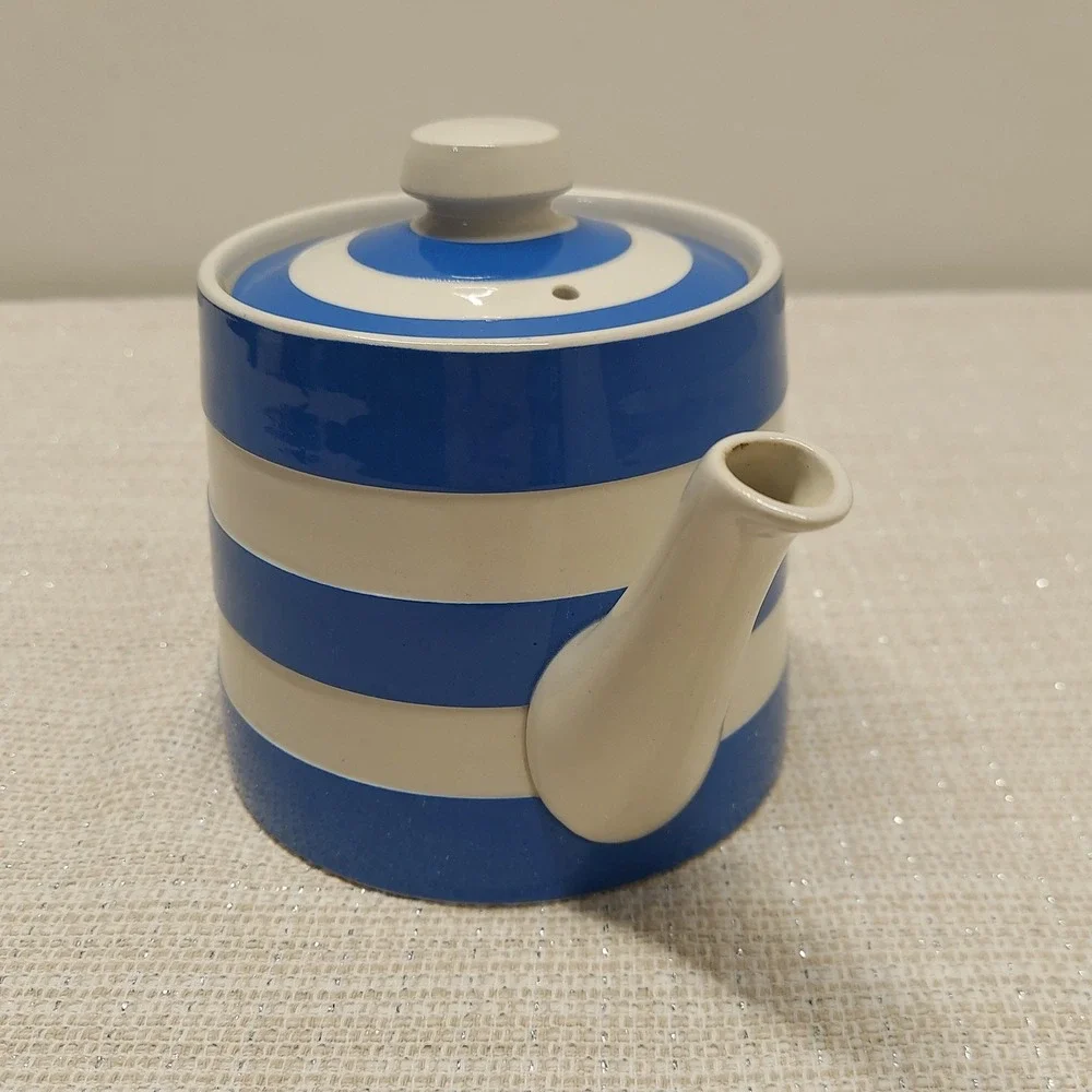TG Green Cornish Kitchenware teapot Judith Onions England Ceramic Blue Stripe